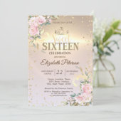Invitation Gold Tiara Sweet Diamonds Fleurs 16 Parties (Debout devant)