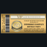 Invitation Gold Ticket 50th Birthday Party<br><div class="desc">Billet d'or 50e anniversaire invitation de fête. Vous pouvez facilement customiser cette invitation à la fête du 50e anniversaire de ce billet en or amusant et élégant en ajoutant simplement les détails de votre événement dans le style de police et la couleur, le libellé et la disposition de votre choix....</div>