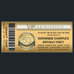 Invitation Gold Ticket 50th Birthday Party<br><div class="desc">Billet d'or 50e anniversaire invitation de fête. Vous pouvez facilement customiser cette invitation à la fête du 50e anniversaire de ce billet en or amusant et élégant en ajoutant simplement les détails de votre événement dans le style de police et la couleur, le libellé et la disposition de votre choix....</div>