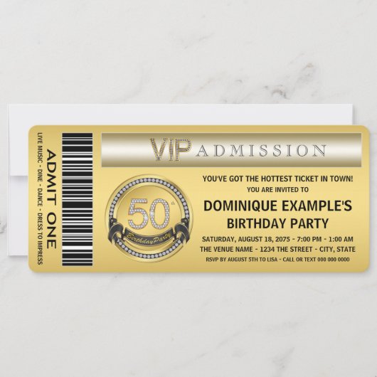 Invitation Gold Ticket 50th Birthday Party (Devant)