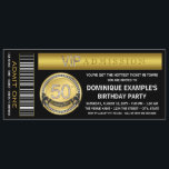 Invitation Gold Ticket 50th Birthday Party<br><div class="desc">Billet d'entrée VIP en diamant noir classique 50e anniversaire invitation de fête. Vous pouvez facilement customiser cette invitation de fête du 50e anniversaire amusante et élégante en ajoutant simplement les détails de votre événement dans le style de police et la couleur,  le libellé et la disposition de votre choix.</div>