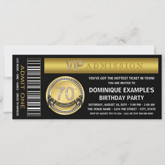 Invitation Gold Ticket 70th Birthday Party (Devant)