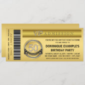 Invitation Gold Ticket VIP 50th Birthday Party (Devant / Derrière)
