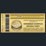Invitation Gold Ticket VIP 50th Birthday Party<br><div class="desc">Billet d'or VIP 50e anniversaire invitation de fête. Vous pouvez facilement customiser cette invitation à la fête du 50e anniversaire de ce billet en or amusant et élégant en ajoutant simplement les détails de votre événement dans le style de police et la couleur, le libellé et la disposition de votre...</div>