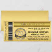 Invitation Gold Ticket VIP 70th Birthday Party (Devant / Derrière)