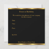 Invitation Gold Tile Trim Élégant sur Black Diamon (Dos)
