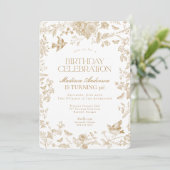 Invitation Gold Toile De Jouy French Floral Anniversaire (Debout devant)