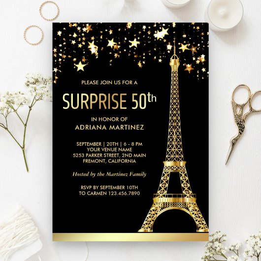 Invitation Gold Tour Eiffel Black Surprise 50e anniversaire