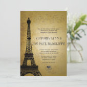 Invitation Gold Tour Eiffel Vintage Notes musicales Mariage (Debout devant)