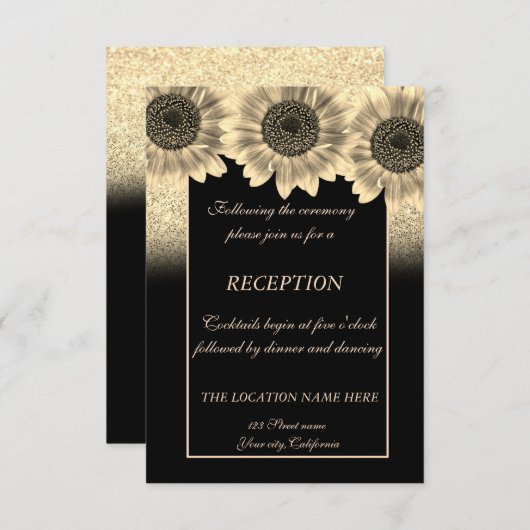 Invitation Gold, Tournesols, Parties scintillant mariage réce (Devant / Derrière)