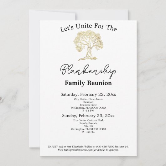 Invitation Gold Tree Artwork Famille Réunion Modèle de 2 jour (Devant)