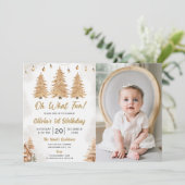 Invitation Gold Tree Oh What Fun Noël Anniversaire Photo (Debout devant)