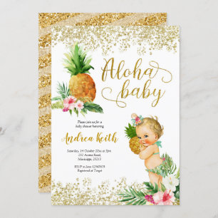 Invitation Gold Tropical Ananas Girl Blonde Baby shower dans