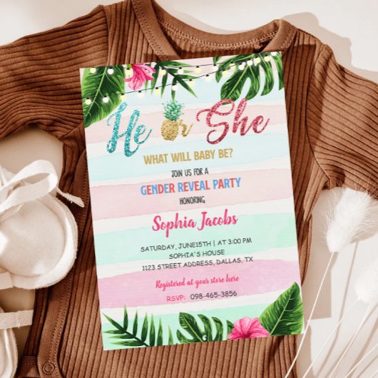 Invitation Gold Tropical Beach Luau Genre Reveal