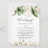 Invitation Gold Tropical Foliage Floral Elopement Réception (Devant)