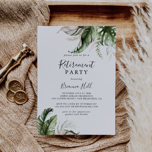 Invitation Gold Tropical Green Retraite Party