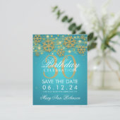 Invitation Gold Turquoise 30e anniversaire Date de sauvegarde (Debout devant)