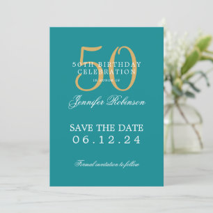 Invitation Gold Turquoise 50e anniversaire Enregistrer la dat