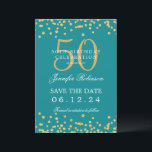 Invitation Gold Turquoise 50th Birthday Enregistrer la date D<br><div class="desc">Elégant design "50th Birthday Party" avec faux confettis de parties scintillant & détails texte. Facile à utiliser et facile à personnaliser. Commandez aujourd'hui !</div>
