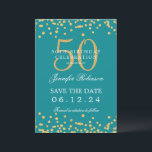 Invitation Gold Turquoise 50th Birthday Enregistrer la date D<br><div class="desc">Elégant design "50th Birthday Party" avec faux confettis de parties scintillant & détails texte. Facile à utiliser et facile à personnaliser. Commandez aujourd'hui !</div>