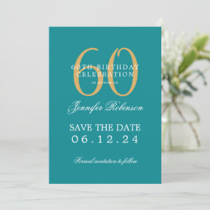 Invitation Gold Turquoise 60e anniversaire Date de sauvegarde