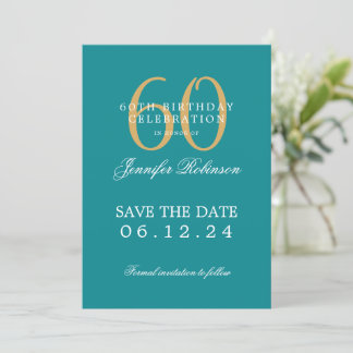 Invitation Gold Turquoise 60e anniversaire Enregistrer la dat