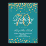 Invitation Gold Turquoise 70e anniversaire Parties scintillan<br><div class="desc">Elégant 70e anniversaire Faux Parties scintillant Confetti Gold modèle d'invitation Turquoise. Idéal pour les fêtes du 70e anniversaire et plus !</div>