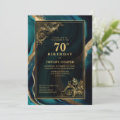 Invitation Gold turquoise 70e fête d'anniversaire (Debout devant)
