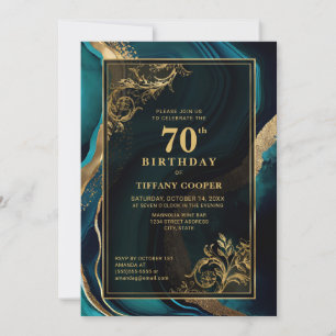 Invitation Gold turquoise 70e fête d'anniversaire