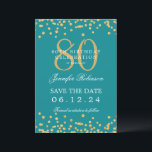 Invitation Gold Turquoise 80th Birthday Enregistrer la date D<br><div class="desc">Elégant design "70th Birthday Party" avec faux confettis de parties scintillant & détails texte. Facile à utiliser et facile à personnaliser. Commandez aujourd'hui !</div>
