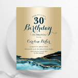 Invitation Gold Turquoise Agate 30e anniversaire<br><div class="desc">Turquoise et or agate 30e anniversaire invitation de fête. Design élégant et moderne avec aquarelle agate marbre arrière - plan,  fausse parties scintillant or et typographie script de police. Carte invitation branchée parfaite pour une célébration anniversaire féminine élégante. Invitations Zazzle imprimées ou téléchargement instantané modèle imprimable numérique.</div>