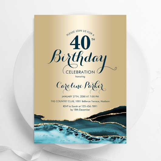 Invitation Gold Turquoise Agate 40e anniversaire