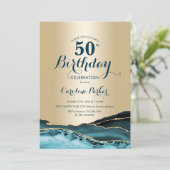 Invitation Gold Turquoise Agate 50e anniversaire (Debout devant)
