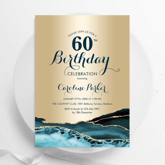 Invitation Gold Turquoise Agate 60e anniversaire