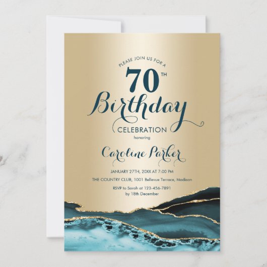 Invitation Gold Turquoise Agate 70e anniversaire (Devant)