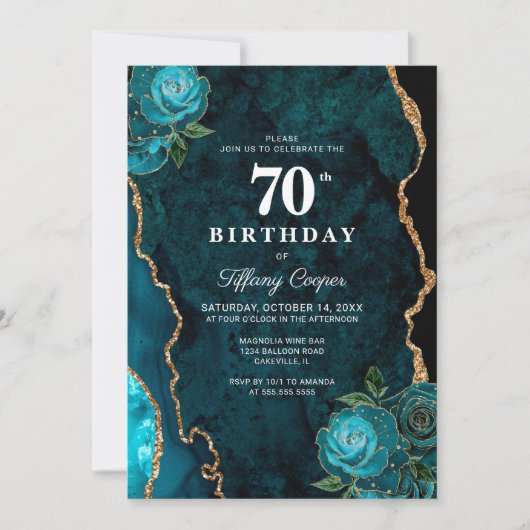 Invitation Gold Turquoise Agate 70e anniversaire (Devant)