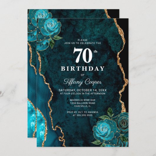 Invitation Gold Turquoise Agate 70e anniversaire (Devant / Derrière)