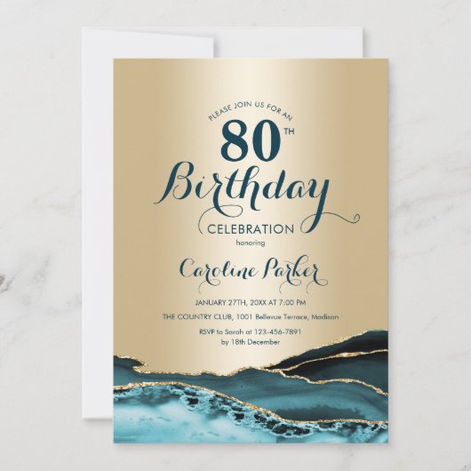 Invitation Gold Turquoise Agate 80e anniversaire (Devant)