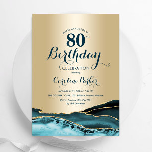 Invitation Gold Turquoise Agate 80e anniversaire