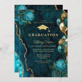 Invitation Gold Turquoise Agate Graduation Party (Devant / Derrière)