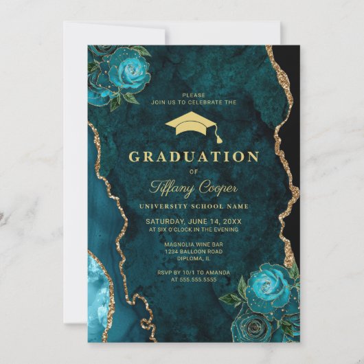 Invitation Gold Turquoise Agate Graduation Party (Devant)