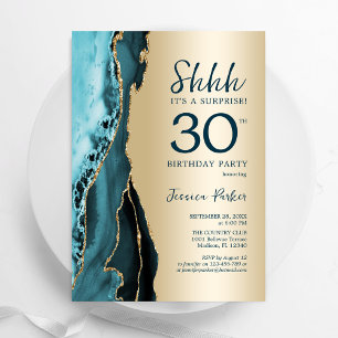 Invitation Gold Turquoise Agate Surprise 30e anniversaire