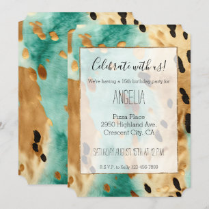 Invitation Gold Turquoise Animal Noir Anniversaire