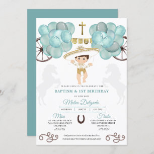Invitation Gold & Turquoise Bleu Mexicain Baby Boy Charro Bap