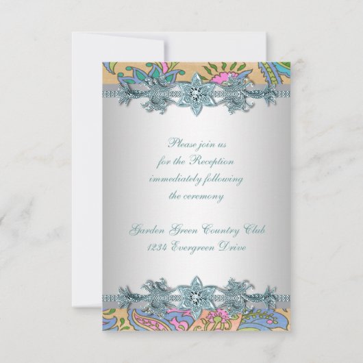 Invitation Gold Turquoise Blue Paisley Réception de mariage i (Dos)