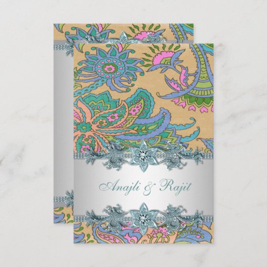 Invitation Gold Turquoise Blue Paisley Réception de mariage i (Devant / Derrière)