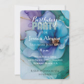 Invitation Gold Turquoise Blue Parties scintillant violet Flo (Devant)