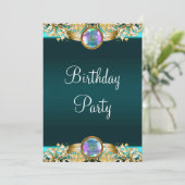Invitation Gold Turquoise Blue Womans fête d'anniversaire (Debout devant)
