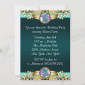 Invitation Gold Turquoise Blue Womans fête d'anniversaire (Dos)