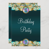 Invitation Gold Turquoise Blue Womans fête d'anniversaire (Devant / Derrière)